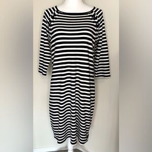 Talbots Midi Dress Nautical Navy Blue White Stripe Women Medium 100% Cotton